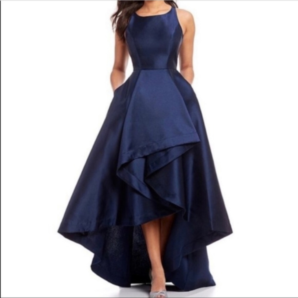 Adrianna Papell Mikado High Low Gown Midnight Plus Size 14